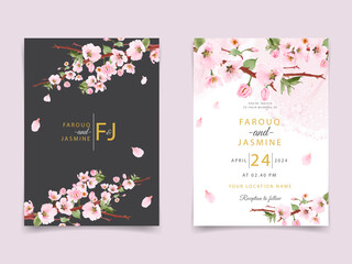 Wedding invitation card with pink sakura © Theresia