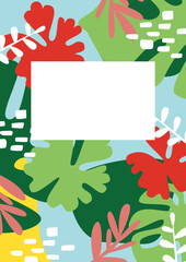 Abstract Floral Frame with Exotic Foliage and Copy Space for Text Template