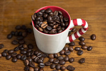 Coffee and cream service in cafe, restaurant, bar, home
Coffee beans, chocolate, candies
