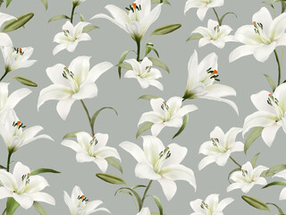 Fototapeta na wymiar Seamless pattern with white lily design