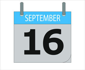 September 16th. Calendar icon. Date day of the month Sunday, Monday, Tuesday, Wednesday, Thursday, Friday, Saturday and Holidays