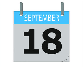 September 18th. Calendar icon. Date day of the month Sunday, Monday, Tuesday, Wednesday, Thursday, Friday, Saturday and Holidays