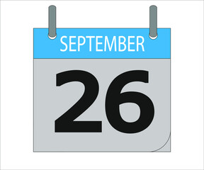 September 26th. Calendar icon. Date day of the month Sunday, Monday, Tuesday, Wednesday, Thursday, Friday, Saturday and Holidays