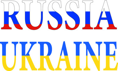 set of letters, Ukraine and Russia flag