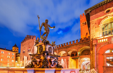 Bologna, Italy - Neptune Fountain in Piazza Maggiore