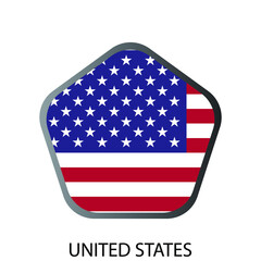 Flat pentagon flag of United states of America icon. Simple isolated button. Eps10 vector illustration.