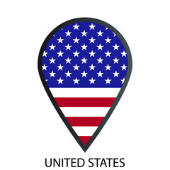 Flat location pin flag of United states of America icon. Simple isolated button. Eps10 vector illustration.