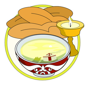 traditional food and candle in round setting clip art preview