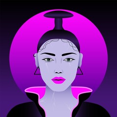 Woman portrait. Flat cartoon female face, hand drawn trendy girl, cyber character avatar for social media. Vector illustration