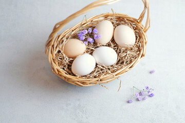 easter composition on a light concrete background, easter concept