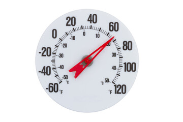 Thermometer at seventy degrees Fahrenheit isolated for your summer or spring message