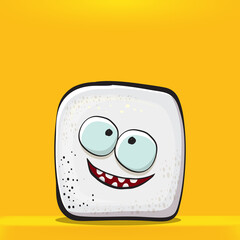 Vector Cartoon sugar cartoon characters isolated on orange background. funky sweet sugar cube character with eyes and mouth. funky food character