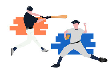 野球 ピッチャーとバッター 対決する選手 ベクターイラスト 