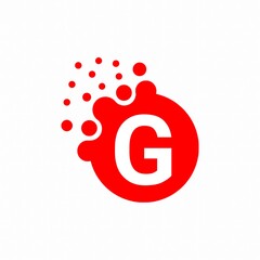 G logo design with creative logo shape. G alphabet. G letter. 
Alphabet logo. Company logo design. Symbol. Sign. Icon. Logo shape. Dots. Red color logo. Futuristic logo design. 