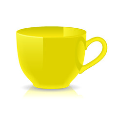 Empty ceramic yellow cup for tea or coffee isolated on a white background