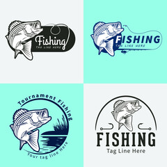 set vintage of fishing club emblems, labels, badges, logos illustration