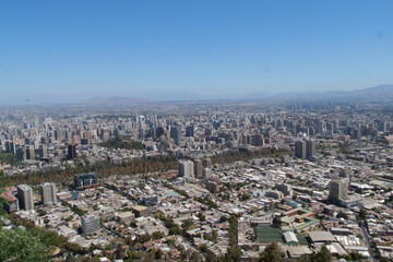 Fototapeta premium Aerial view of the skyscrapers of the city of Santiago, Chile during the day.