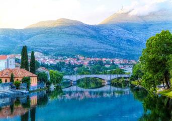 Fototapeta premium Aerial view over city of Trebinje, Bosnia and Herzegovina.