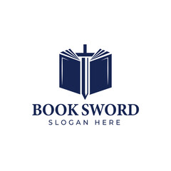 Educational book and sword design logo vector illustration