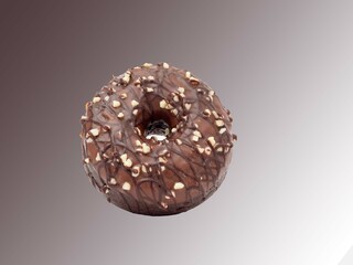 Fresh chocolate donut on brown background. Chocolate donut