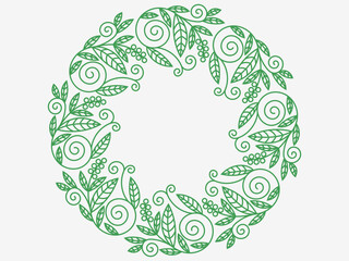 Round plant pattern - vector single color wreath.