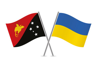 Papua New Guinea and Ukraine flags. Papua New Guinean and Ukrainian flags isolated on white background. Vector icon set. Vector illustration.