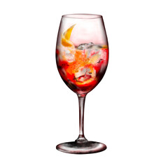 Cocktail im Weinglas mit Eiswürfel und Beeren 