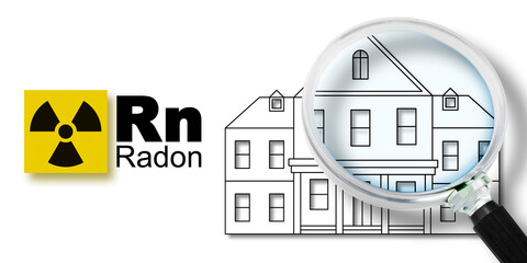 The danger of radon gas in our homes - concept with periodic table of the elements, radioactive...