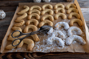 Vanillekipferl on a baking sheet