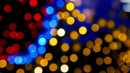 background blurred abstraction of colored lanterns and decorations. bokeh texture of street colored lights