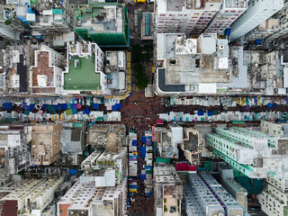 Fototapeta premium Top down view of Hong Kong city downtown