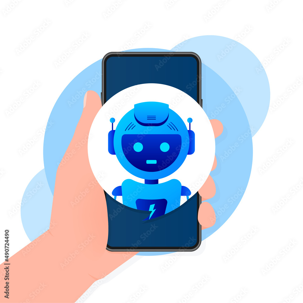 Poster chatbot icon concept, chat bot or chatterbot. robot virtual assistance of website or mobile applicat