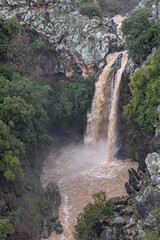 View of Saar Waterfall in winter after two days of strong raining, Golan Heights, Israel