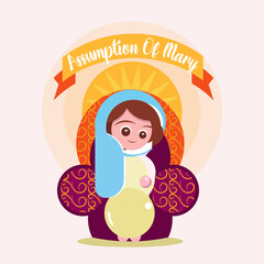 Assumption of Mary day vector illustration greeting, God Angel Virgin Mary Maria drawing, religious Poster, August 15, Important day art
