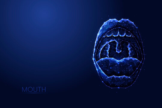 Human open mouth low poly concept vector illustration.