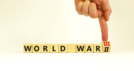WW3 world war 3 symbol. Turned the wooden cube and changed the concept word World War 2 to World...