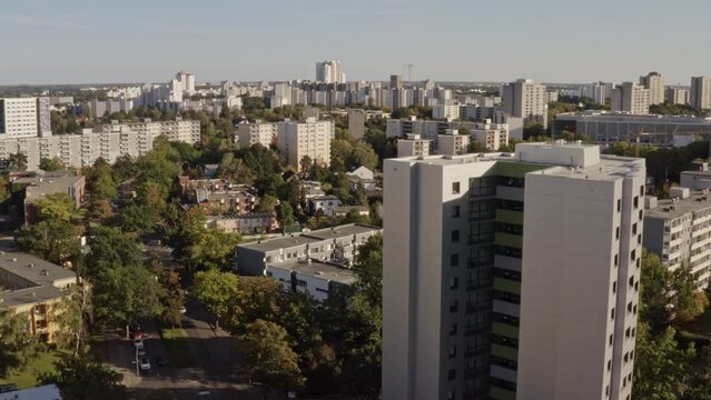 Aerial drone flight over Berlin Neuk&ouml;lln with ghetto blocks