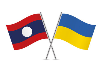 Laos and Ukraine crossed flags. Laotian and Ukrainian flags, isolated on white background. Vector icon set. Vector illustration.