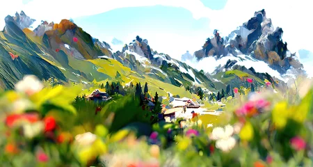 Foto op Canvas alpine meadow in the mountains © Kenny