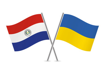 Paraguay and Ukraine crossed flags. Paraguayan and Ukrainian flags, isolated on white background. Vector icon set. Vector illustration.