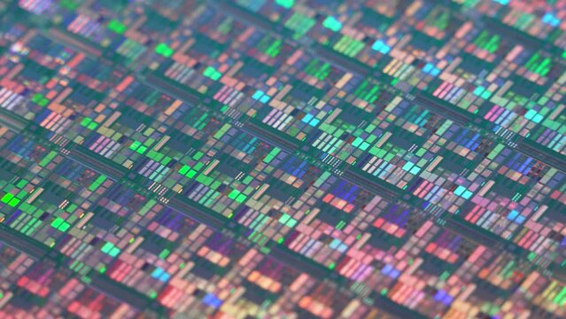 Silicon Wafer with microchips used in electronics for the fabrication of integrated circuits.