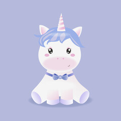 Cute magical  white unicorn. Vector design isolated on background. Print for t-shirt or sticker, postcard. 