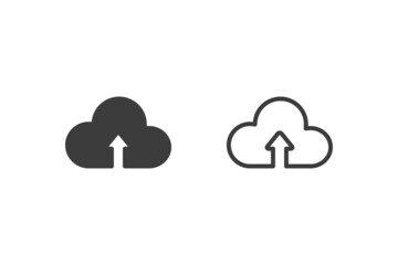 Cloud upload icons flat design with 2 style icons black and white. Isolated on white background.