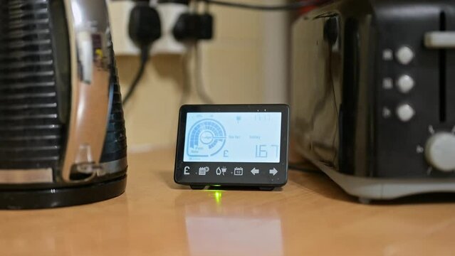 Slow rotation around a smart meter between a kettle and a toaster