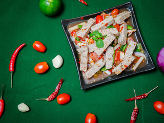 vietnam sausage chili and spicy on green table