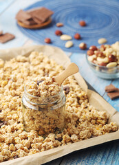 Homemade granola with nuts and chocolate