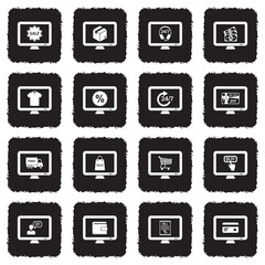 Online Shop Icons. Grunge Black Flat Design. Vector Illustration.