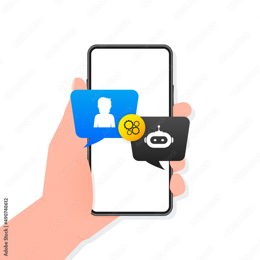 Poster chatbot icon concept, chat bot or chatterbot. robot virtual assistance of website or mobile applicat