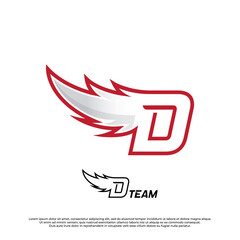 Wings logo with letter D illustration design, Wings badges esport logo with simple style. © widoko