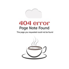 404 error page not found miss paper with white background design template for website background graphics with a cup of coffee